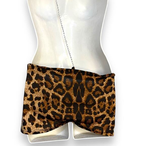 Mini Animal Print Exotic Dancer Dress Women's Small Brown Backless Chain Sexy - Picture 4 of 15